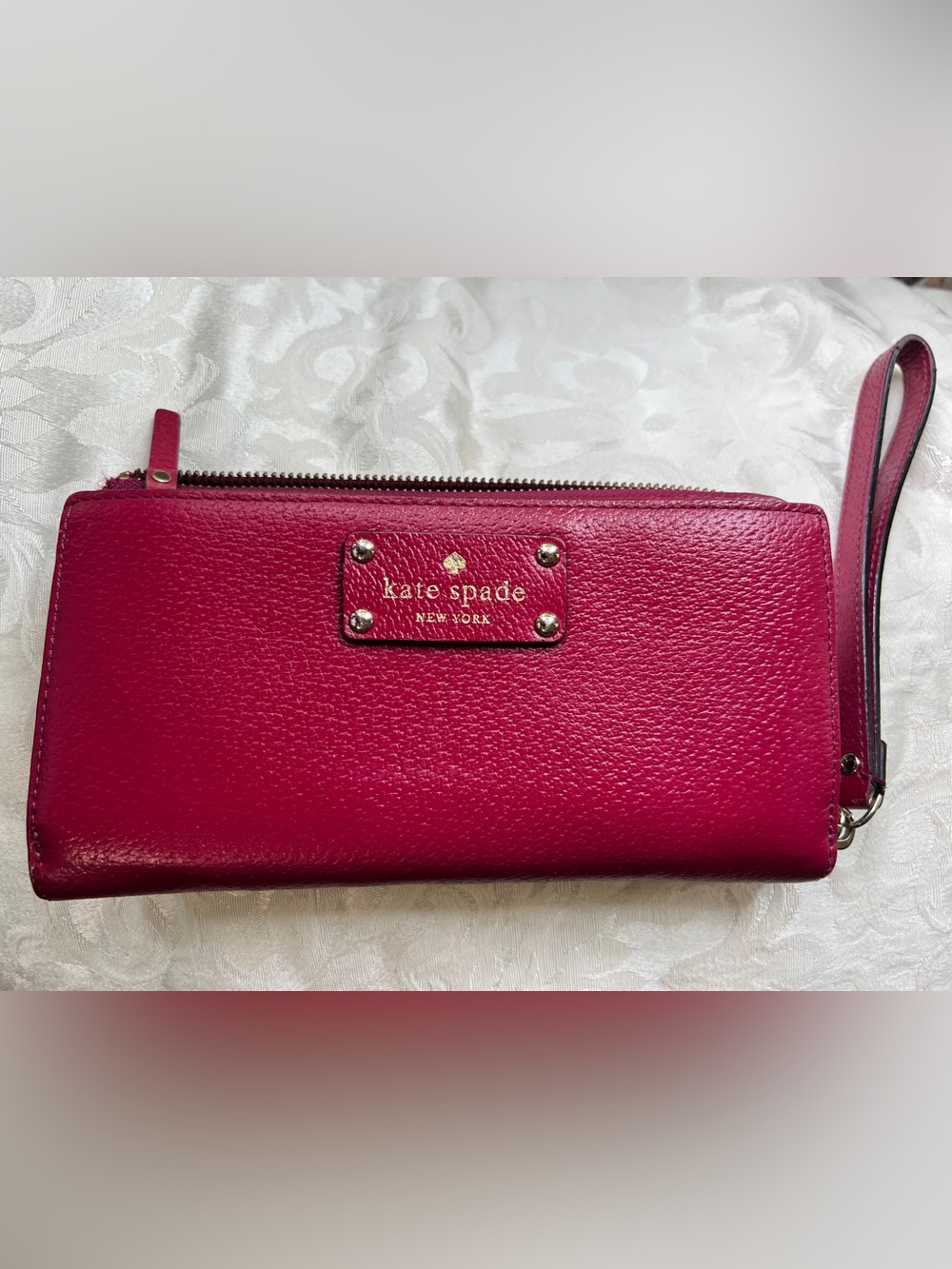 kate spade Raspberry Red Wellesley Layton Leather Wristlet Zip Wallet